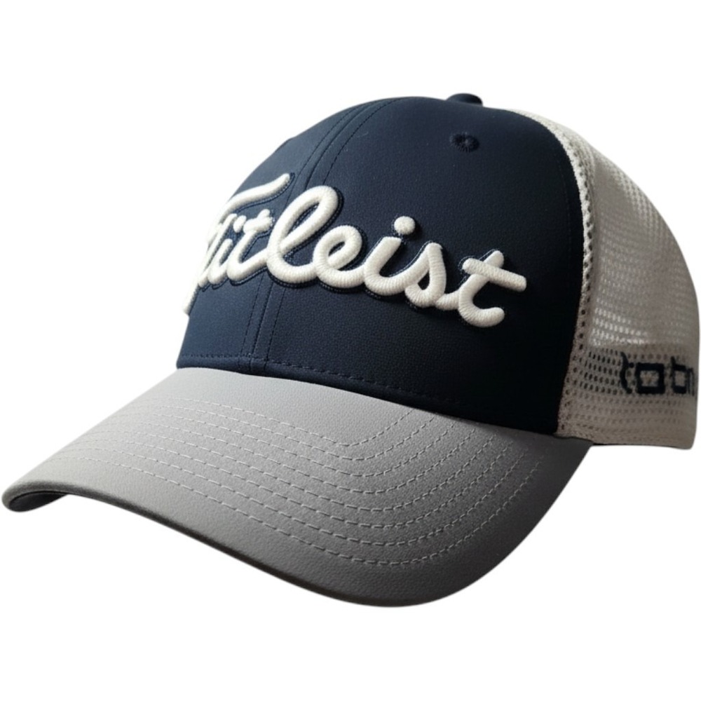Titleist Golf Hat Navy White Grey Mesh Snapback Trucker Cap Pro V1 FJ Logo